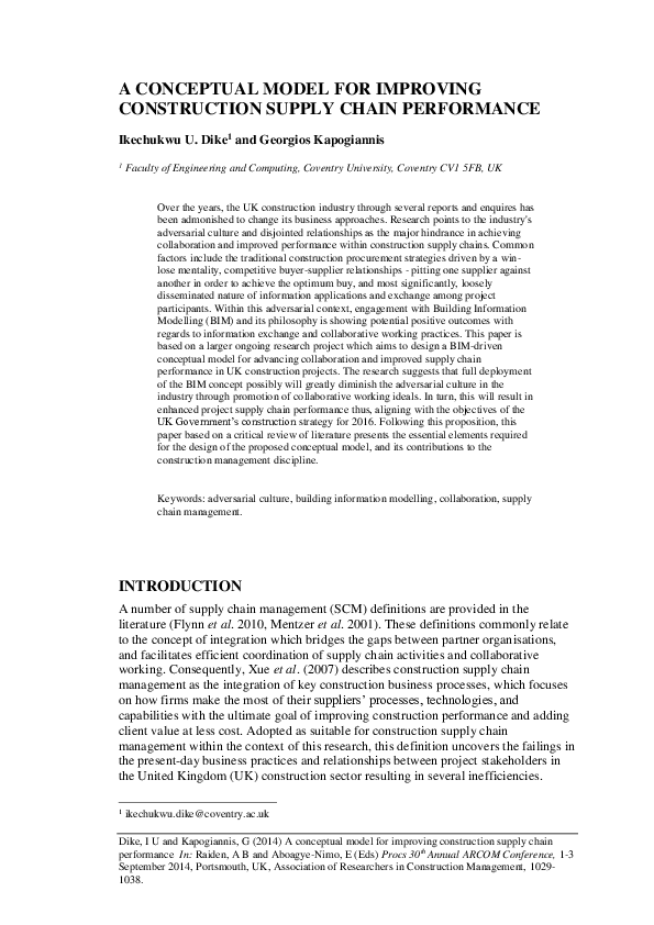 (PDF) A conceptual model for improving construction supply chain ...