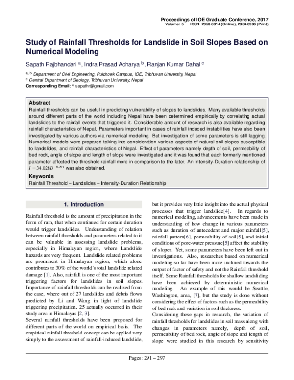 (PDF) Study of Rainfall Thresholds for Landslide in Soil Slopes Based ...