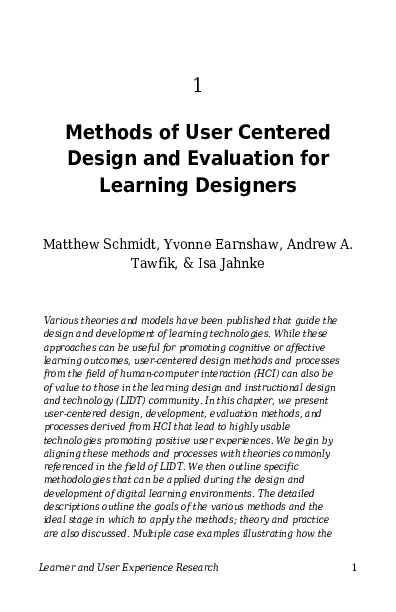 (PDF) Methods of User Centered Design and Evaluation for Learning Designers