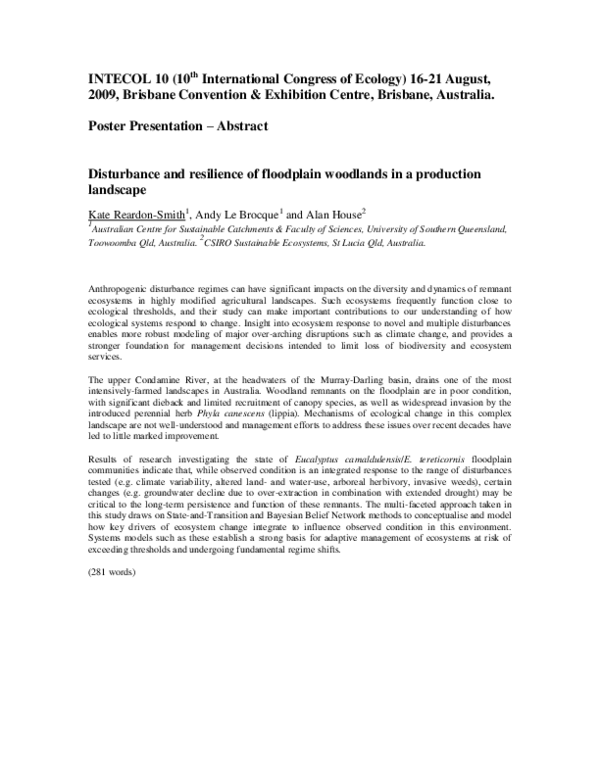 (PDF) Disturbance and resilience of floodplain woodlands in a ...