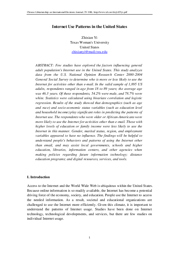 (PDF) Internet use patterns in the United States