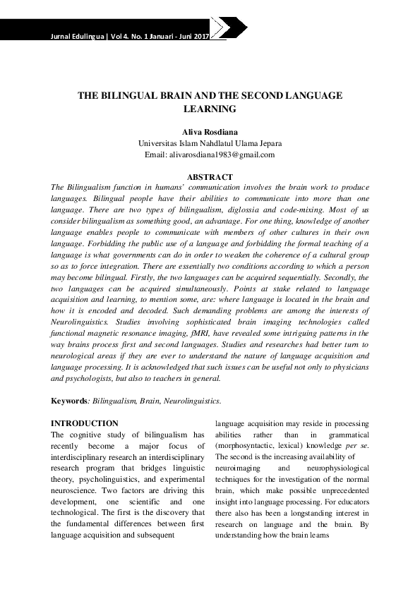 (PDF) The Bilingual Brain and the Second Language Learning
