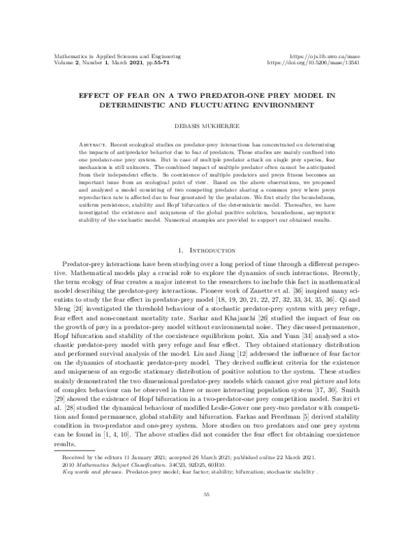 (PDF) Effect of fear on two predator-one prey model in deterministic ...