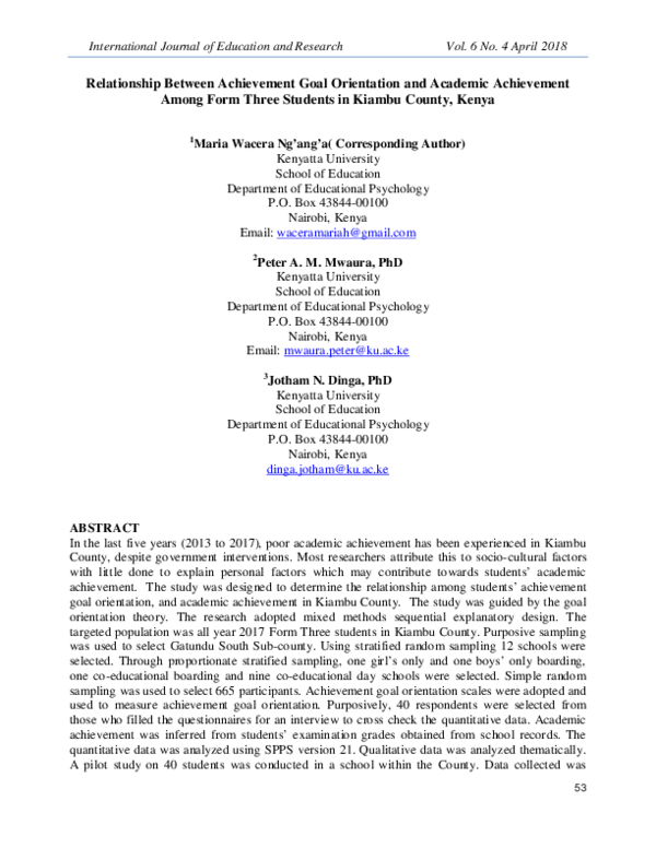 (PDF) Relationship Between Achievement Goal Orientation and Academic ...