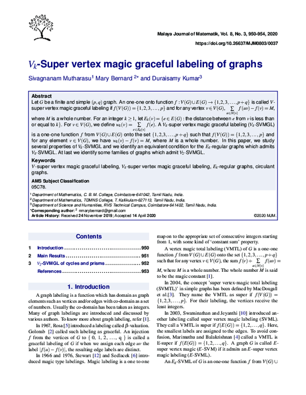 (PDF) $V_k$-Super vertex magic graceful labeling of graphs
