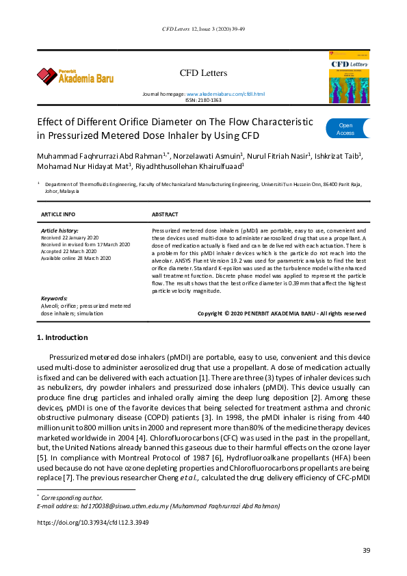 (PDF) Effect of Different Orifice Diameter on The Flow Characteristic ...