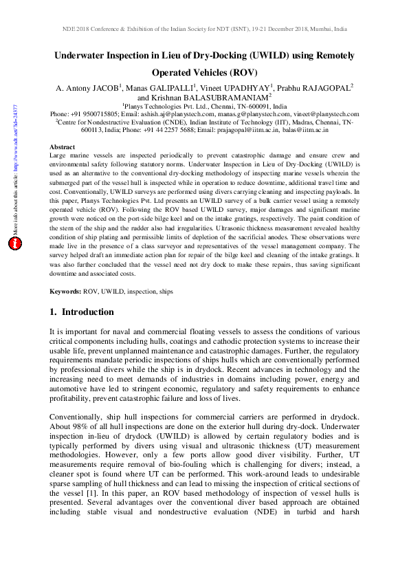 (PDF) Underwater Inspection in Lieu of DryDocking ( UWILD ) using ...