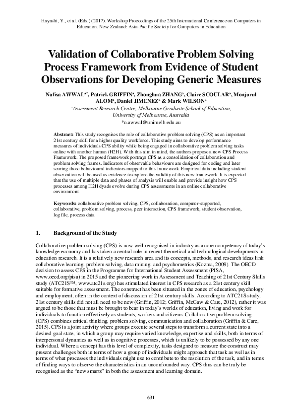 (PDF) Validation of collaborative problem solving process framework ...