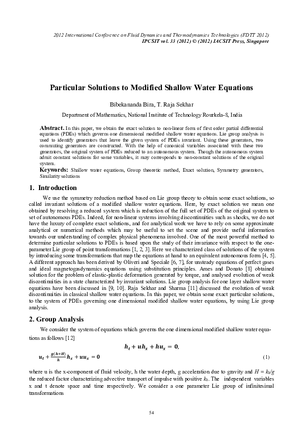 (PDF) Particular Solutions to Modified Shallow Water Equations
