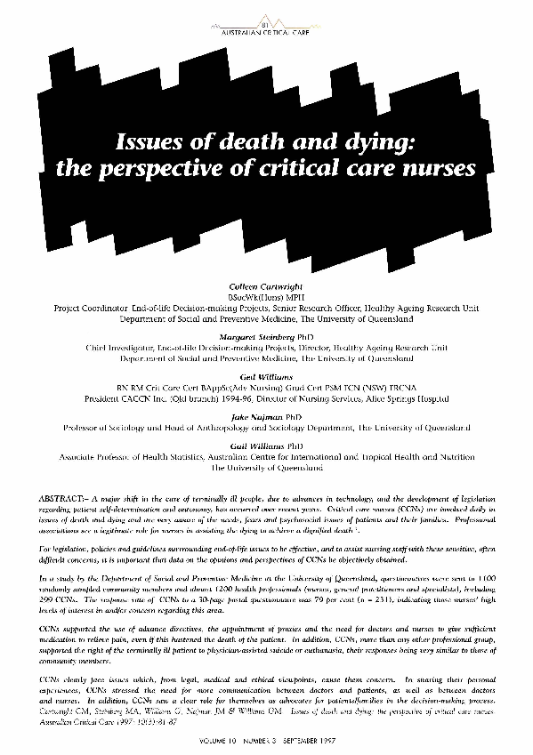 (PDF) Issues of death and dying: the perspective of critical care nurses