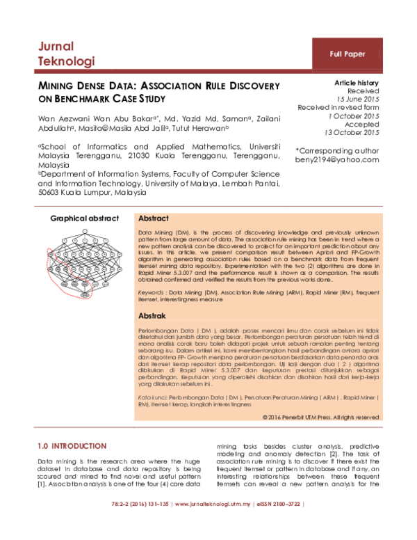 (PDF) Mining Dense Data: Association Rule Discovery on Benchmark Case Study