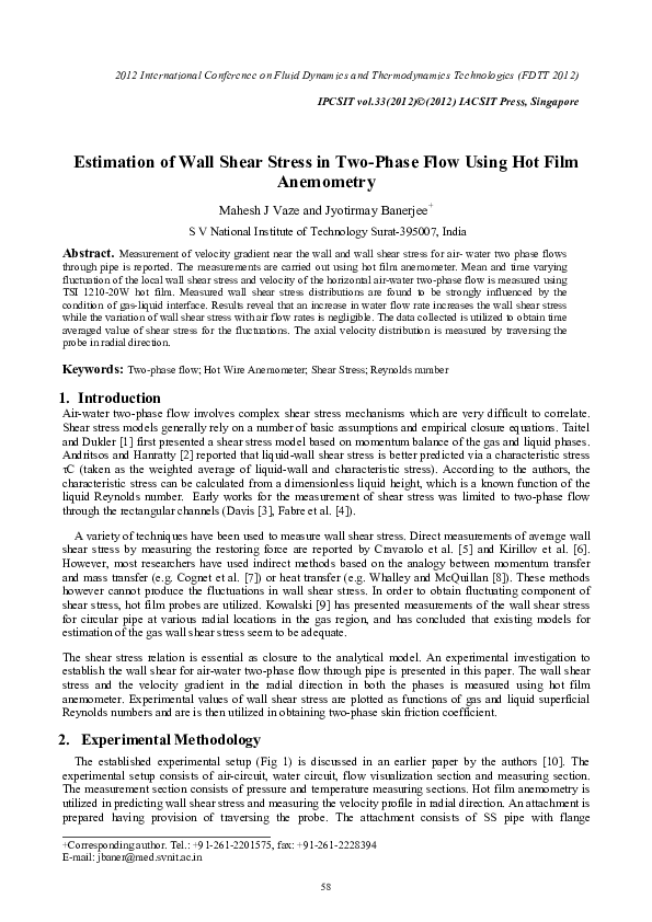 (PDF) Estimation of Wall Shear Stress in Two-Phase Flow Using Hot Film ...