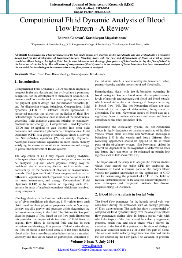 (PDF) Computational Fluid Dynamic Analysis of Blood Flow Pattern-A Review