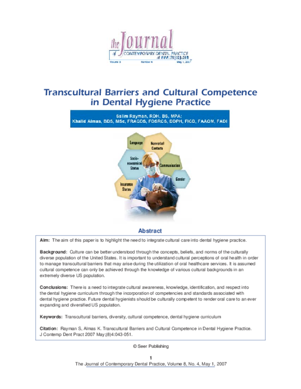 (PDF) Transcultural barriers and cultural competence in dental hygiene