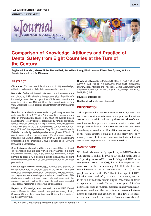 (PDF) Comparison of Knowledge, Attitudes and Practice of Dental Safety ...