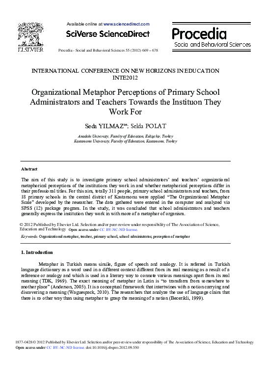 (PDF) Metaphor Perceptions of Primary School Administrators and ...