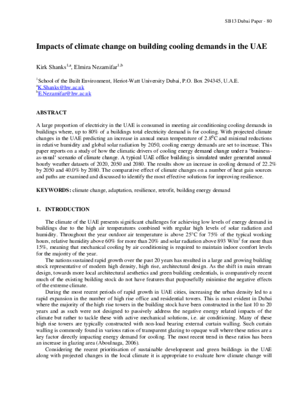 (PDF) Impacts of climate change on building cooling demands in the UAE