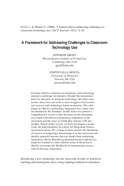 (PDF) A Framework for Addressing Challenges to Classroom Technology Use