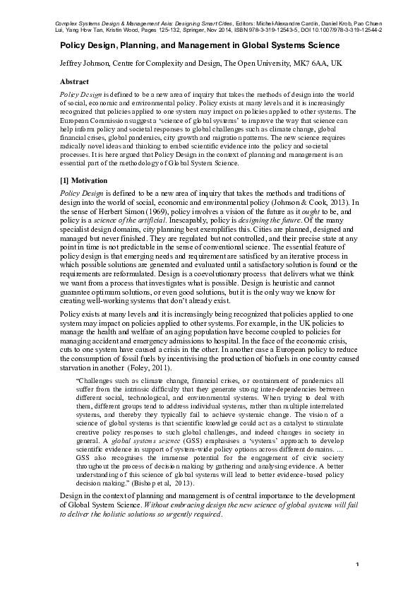 (PDF) Policy Design, Planning, and Management in Global Systems Science
