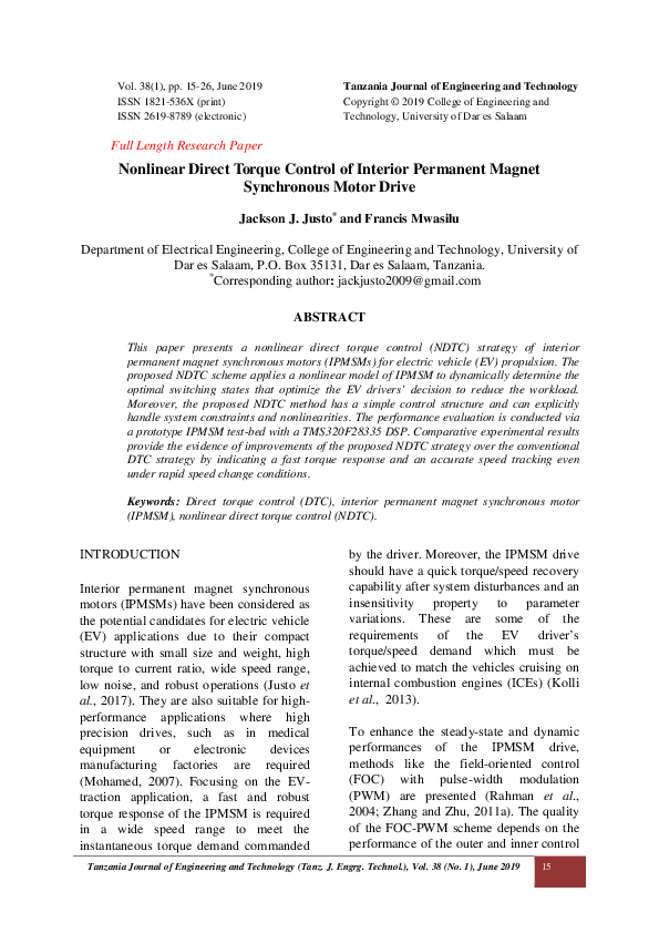 (PDF) Nonlinear Direct Torque Control of Interior Permanent Magnet ...