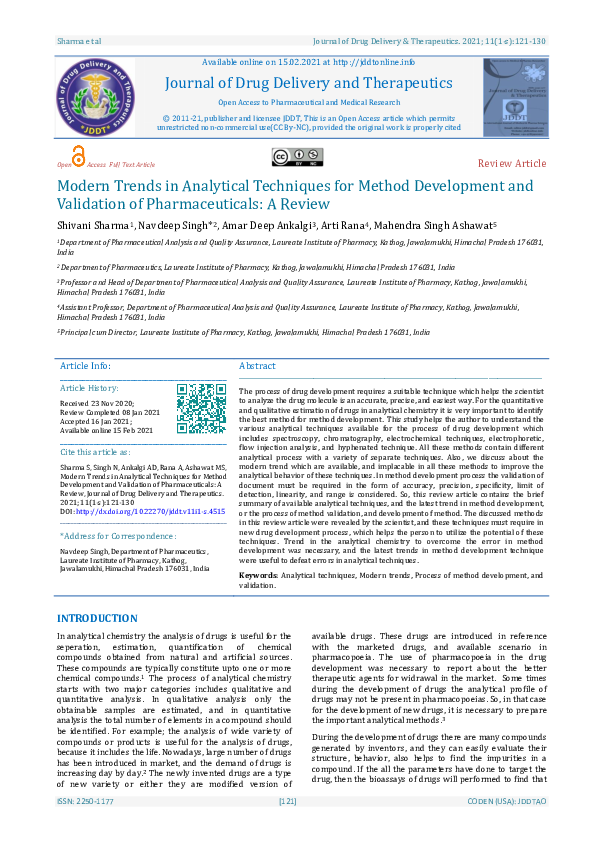 (PDF) Modern Trends in Analytical Techniques for Method Development and ...
