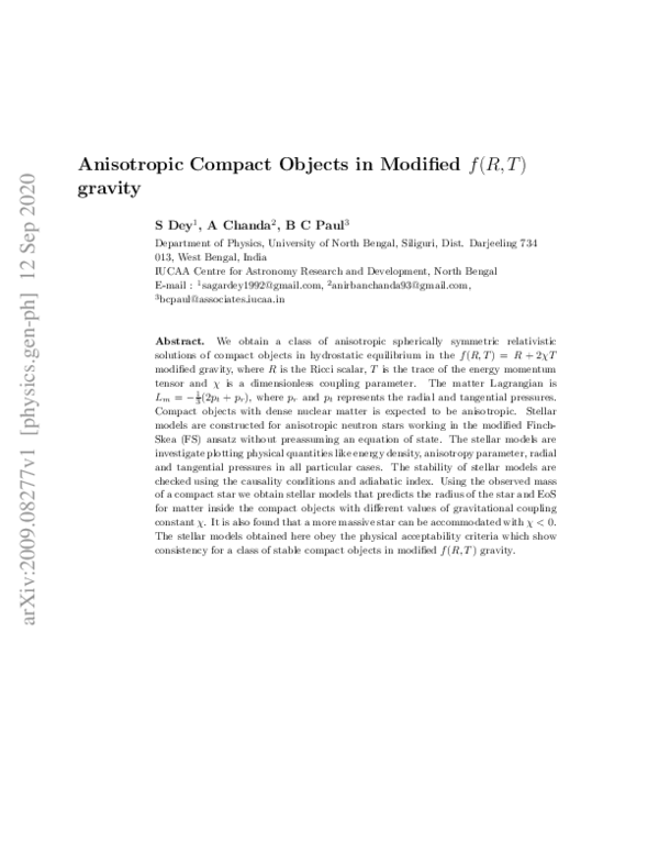 (PDF) Anisotropic Compact Objects in Modified $f(R,T)$ gravity