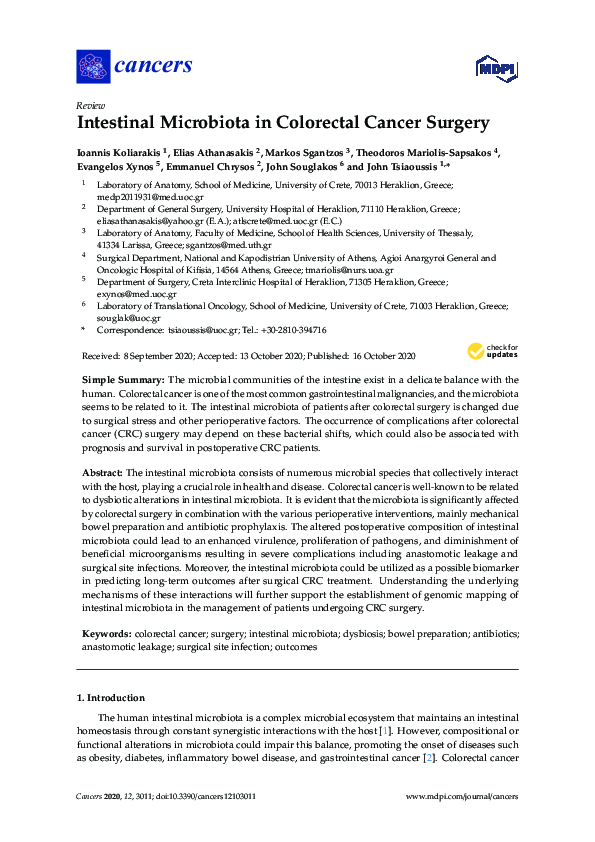 (PDF) Intestinal Microbiota in Colorectal Cancer Surgery
