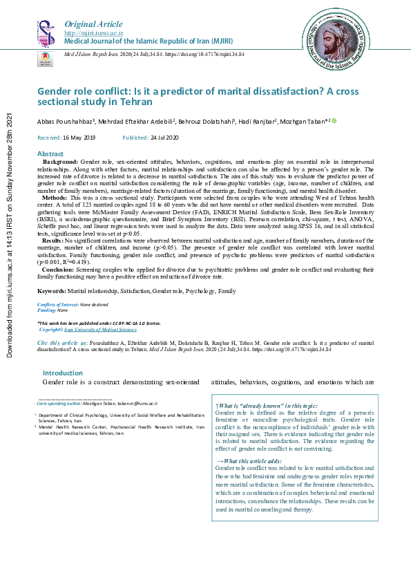 (PDF) Gender role conflict: Is it a predictor of marital ...