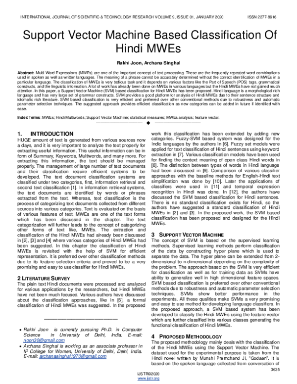 (PDF) Support Vector Machine Based Classification Of Hindi MWEs