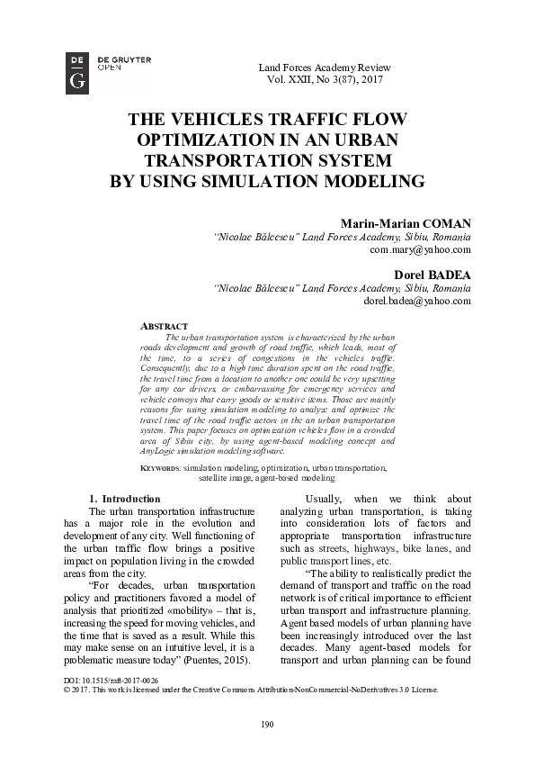 (PDF) The Vehicles Traffic Flow Optimization in an Urban Transportation ...