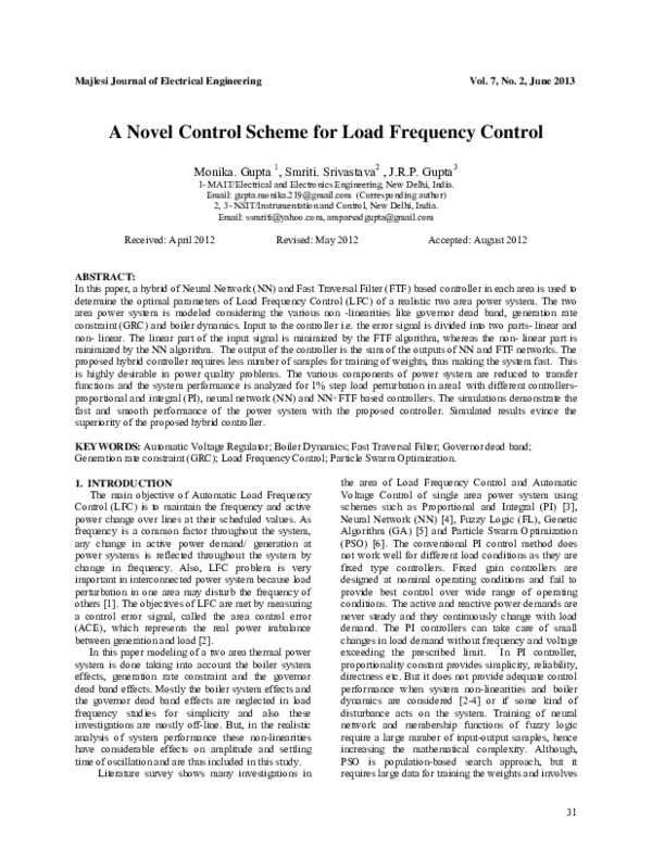 (PDF) A Novel Control Scheme for Load Frequency Control