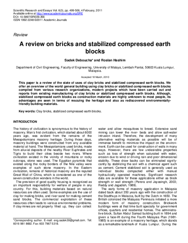 (PDF) A review on bricks and stabilized compressed earth blocks