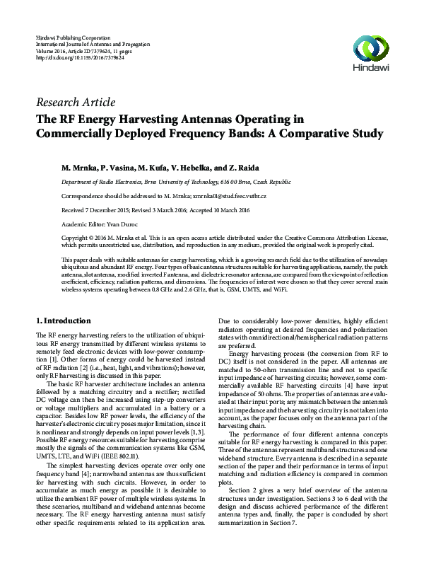 (PDF) The RF Energy Harvesting Antennas Operating in Commercially ...
