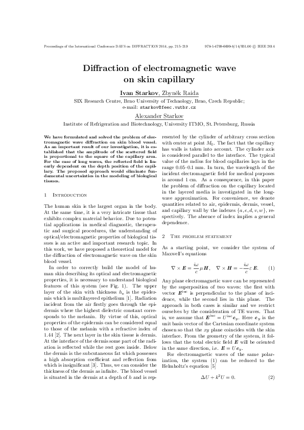 (PDF) Diffraction of electromagnetic wave on skin capillary
