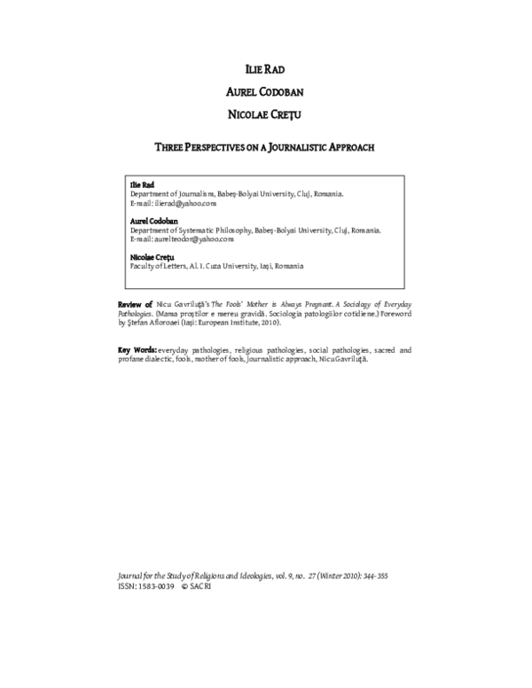 (PDF) Three Perspectives on a Journalistic Approach