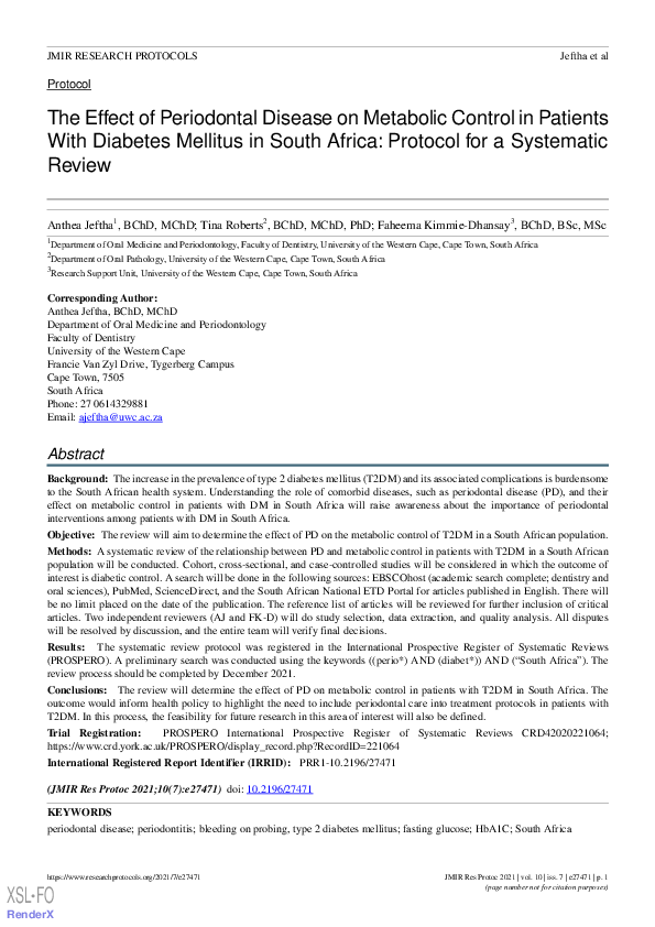 (PDF) The Effect of Periodontal Disease on Metabolic Control in ...