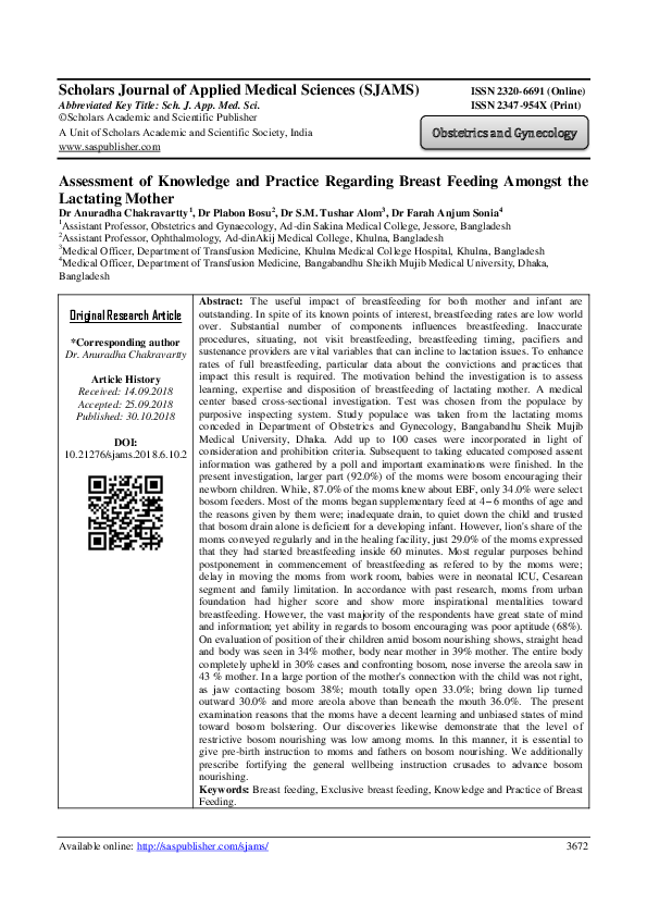 (PDF) Assessment of Knowledge and Practice Regarding Breast Feeding ...