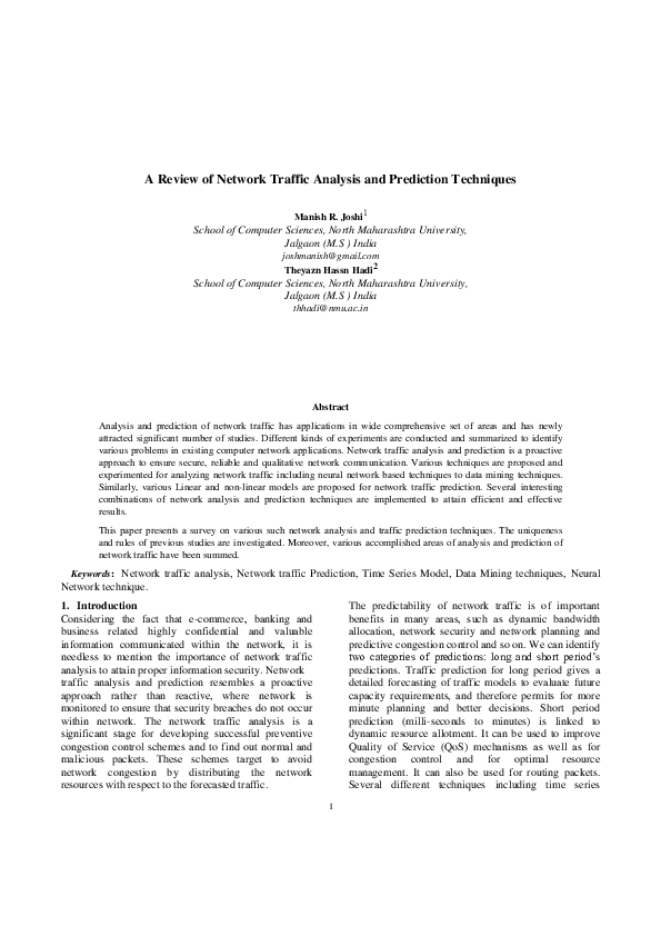 (PDF) A Review of Network Traffic Analysis and Prediction Techniques