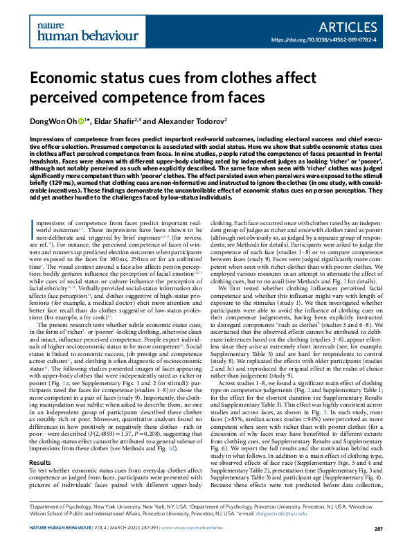 (PDF) Economic Status Cues from Clothes Affect Perceived Competence