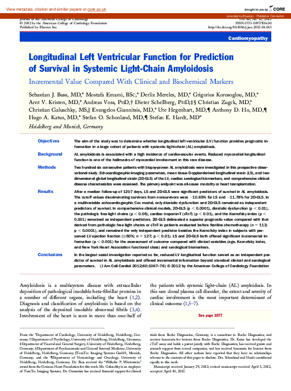 (PDF) Longitudinal Left Ventricular Function for Prediction of Survival ...