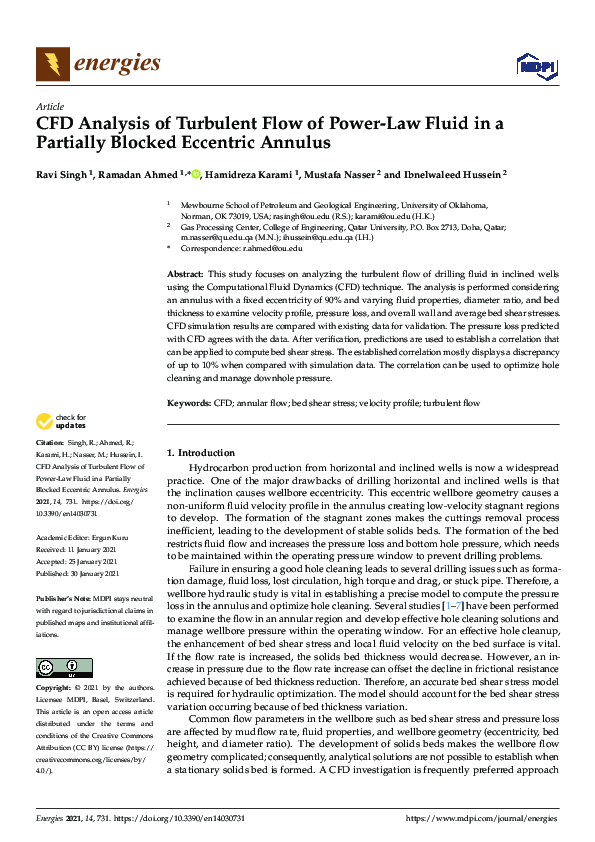 (PDF) CFD Analysis of Turbulent Flow of Power-Law Fluid in a Partially ...