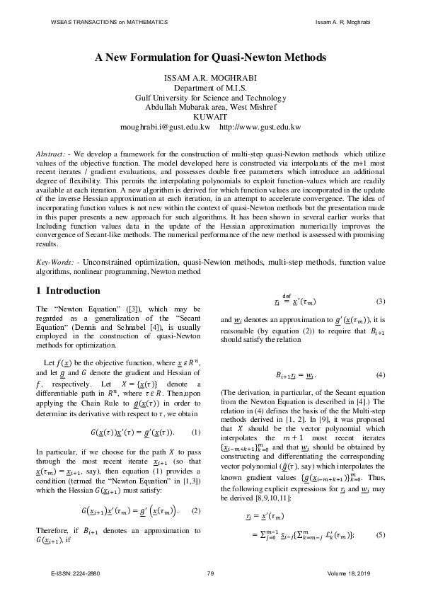 (PDF) A New Formulation for Quasi-Newton Methods