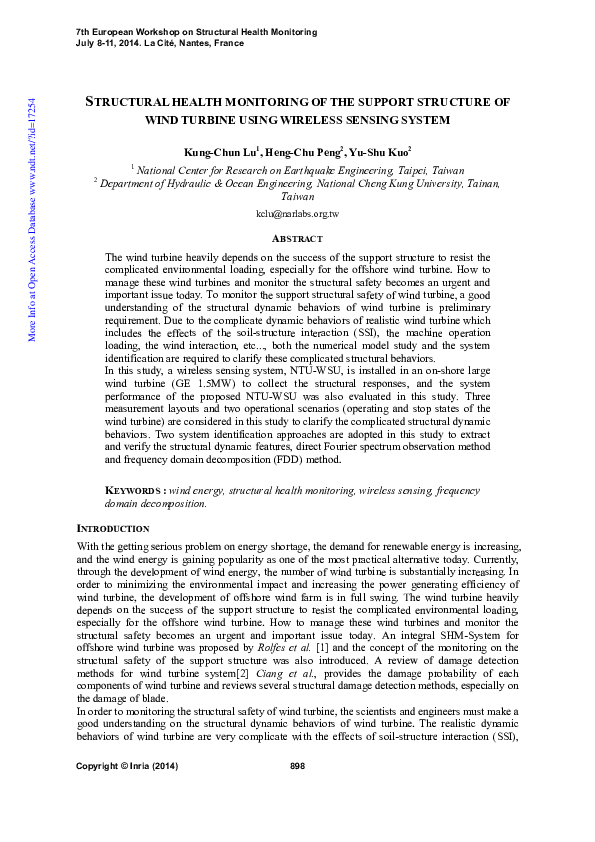(PDF) Structural health monitoring of the support structure of wind ...