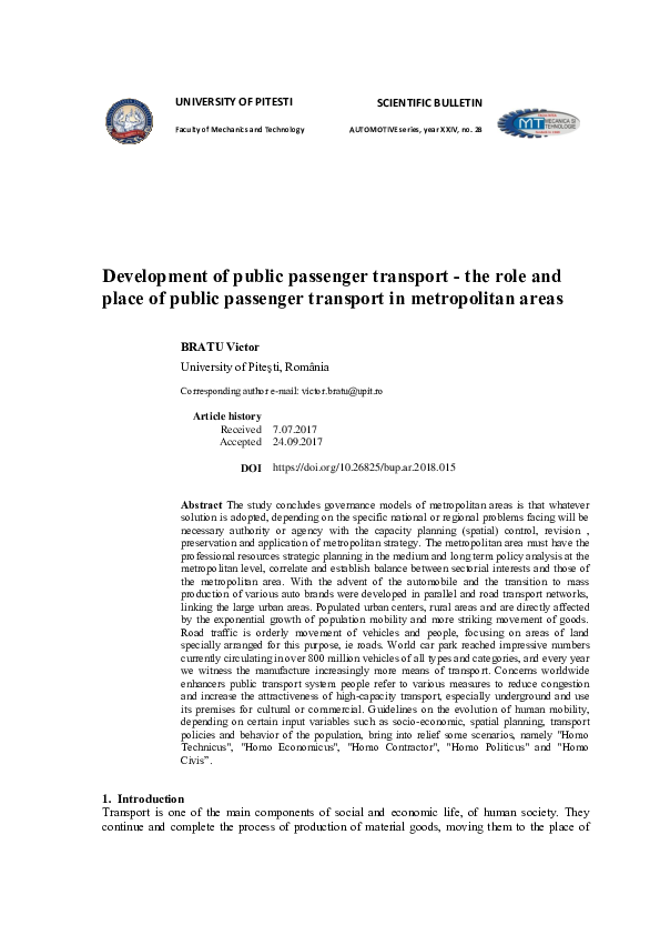 (PDF) Development of public passenger transport - the role and place of ...