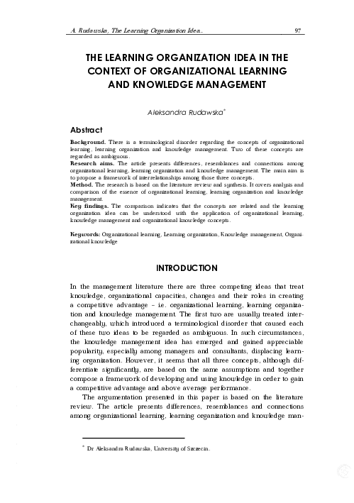 (PDF) The Learning Organization Idea in the Context of Organizational ...