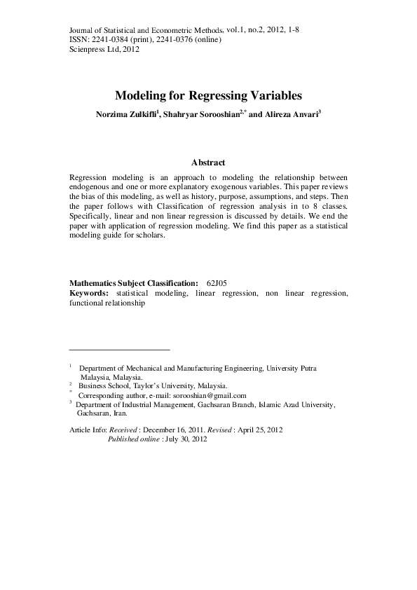 (PDF) Modeling for Regressing Variables