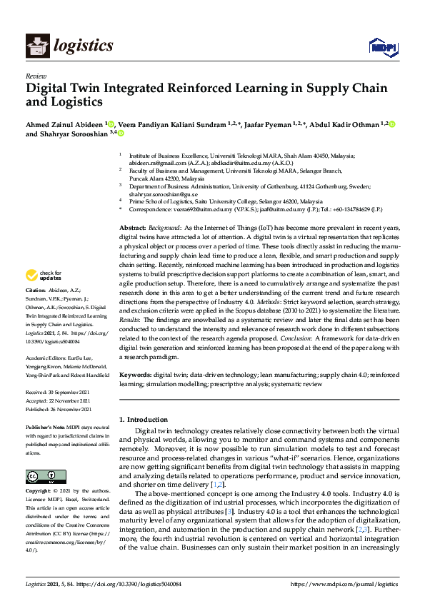(PDF) Digital Twin Integrated Reinforced Learning in Supply Chain and ...