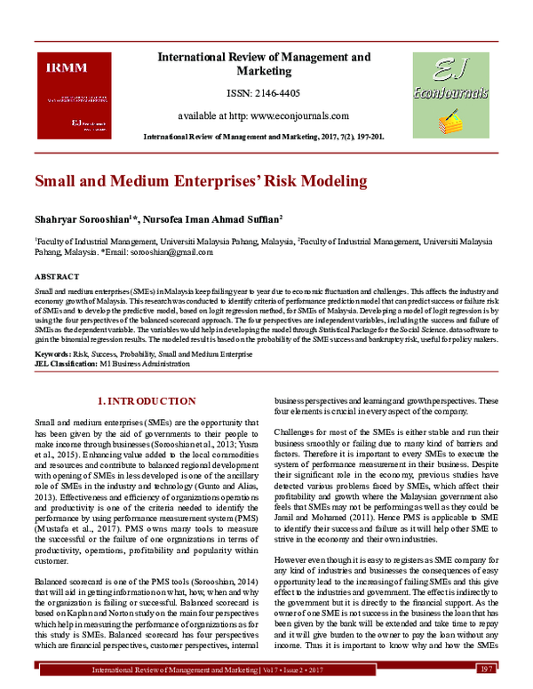 (PDF) Small and Medium Enterprises’ Risk Modeling