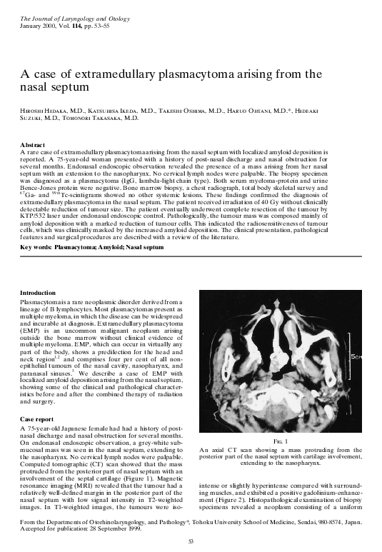 (PDF) A case of extramedullary plasmacytoma arising from the nasal septum