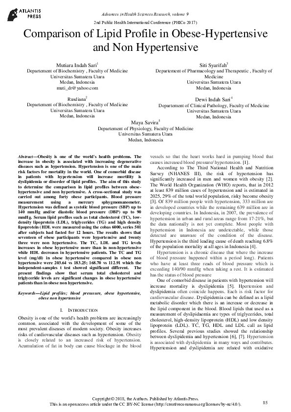 (PDF) Comparison of Lipid Profile in Obese-Hypertensive and Non ...